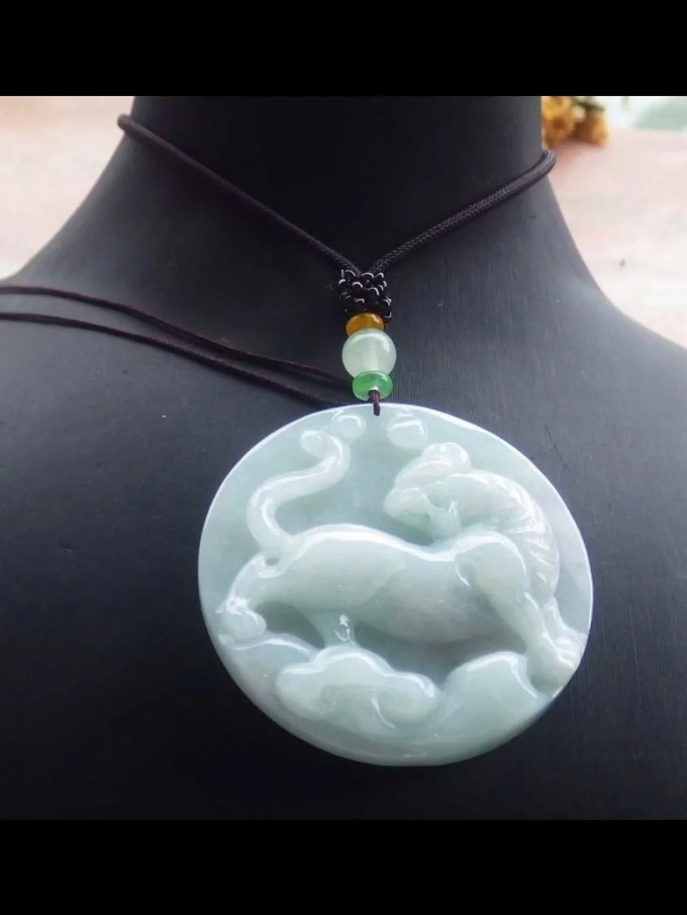 exquisite carved Certificate Jadeite jade light green wealth Tiger pendant